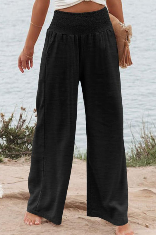 Plus Size Smocked High Waist Wide Leg Pants