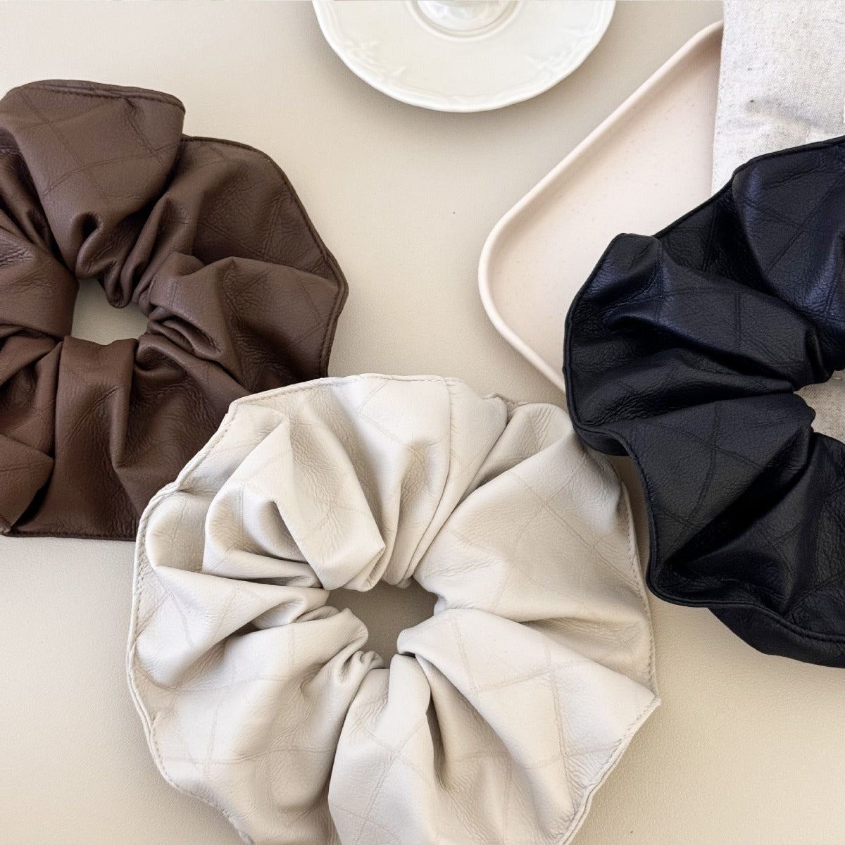 3-Piece PU Leather Elastic Hair Scrunchy