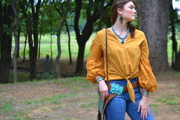 Leather Oval Earrings Turq Brown Floral