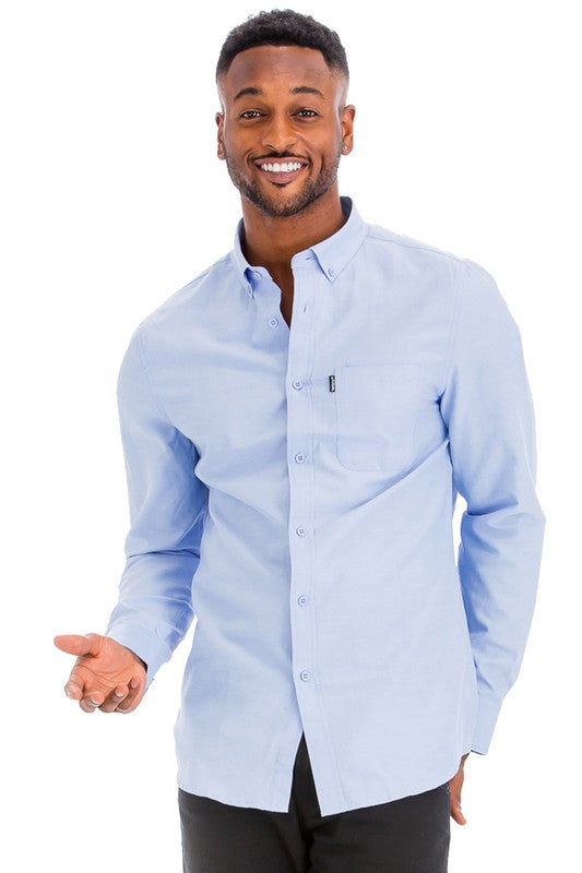 Mens Solid Long Sleeve Button Down