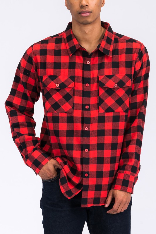 Regular Fit Checker Plaid Flannel Long Sleeve