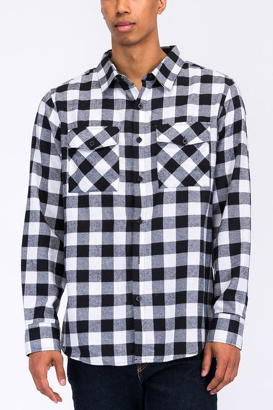 Regular Fit Checker Plaid Flannel Long Sleeve