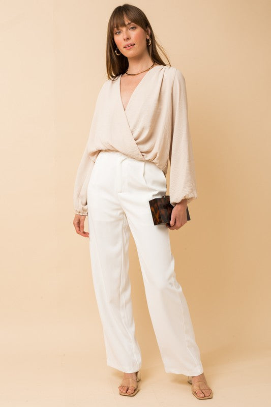 L/S Surplice Shoulder Shirring Top