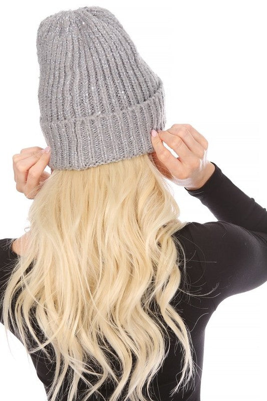 KNITTED SEQUIN BEANIE