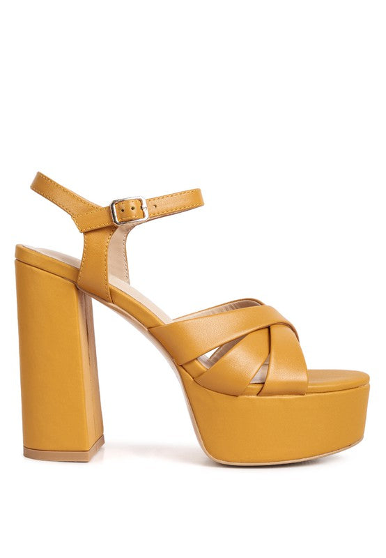 De-Vil Crisscross Straps Slim Block Heel Sandals