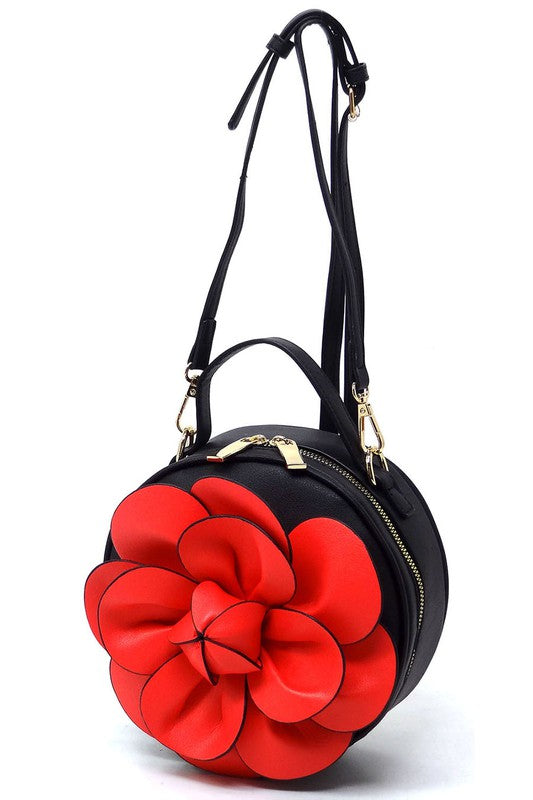 Fashion 3D Flower Round Crossbody Bag