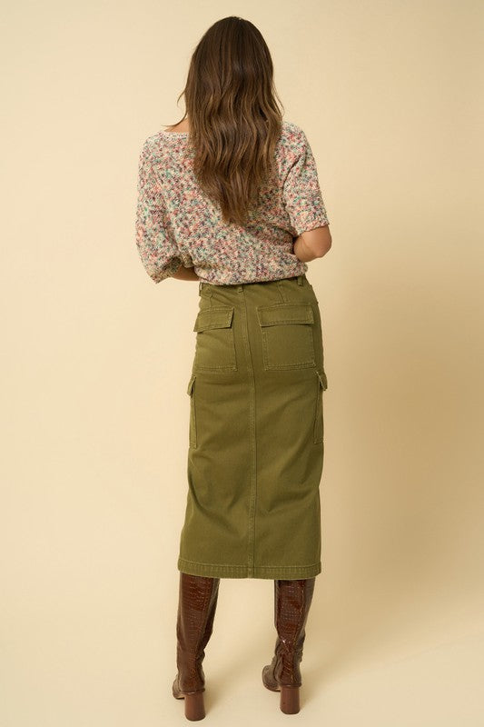 COLOR CARGO MIDI SKIRT