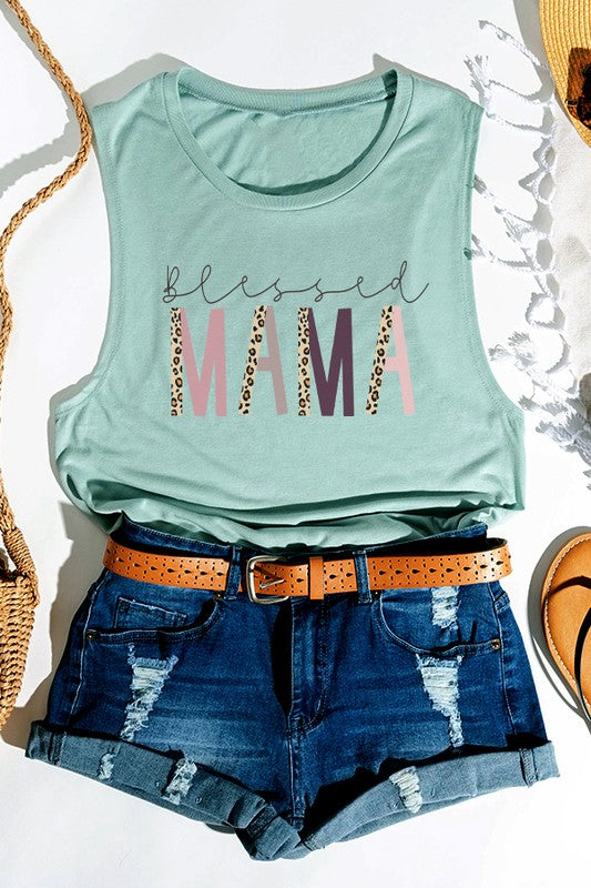 Mother's Day Leopard Blessed Mama Tank Top