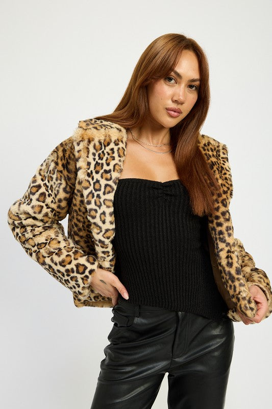 ANIMAL PRINT FURRY JACKET