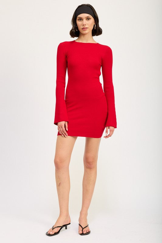 LONG SLEEVE MINI DRESS WITH BACK CUTOUT