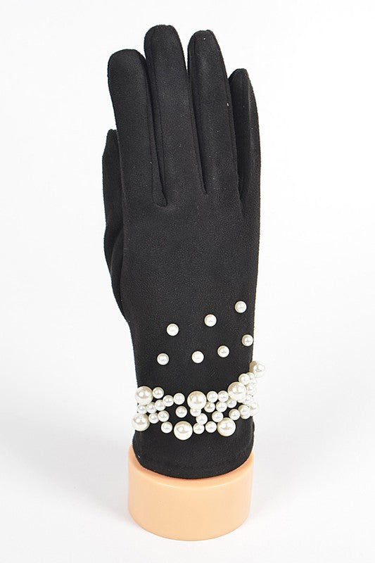 Iconic Pearl Embellished Sueded Smart Gloves