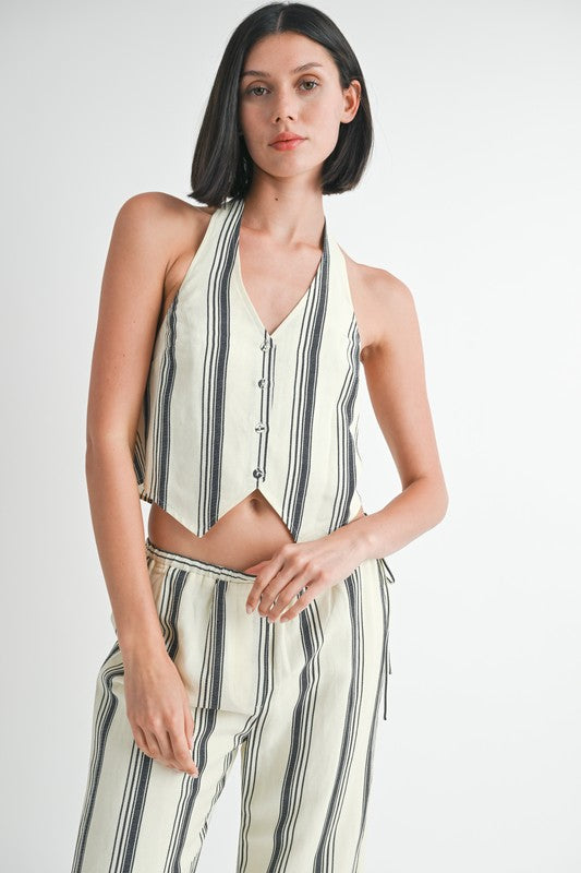 HALTER NECKLINE VEST WITH BACK TIE