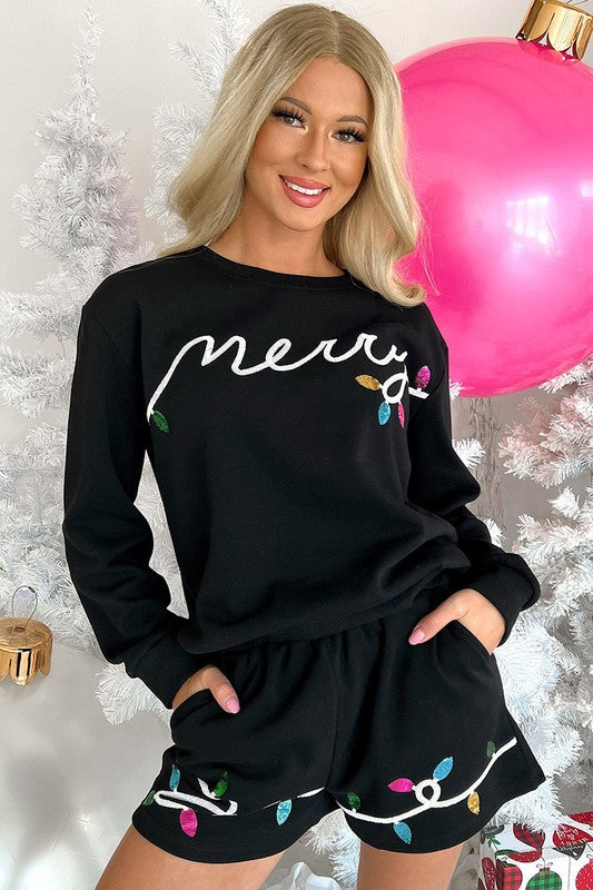 Women Merry Graphic Pullover and Shorts Outfit