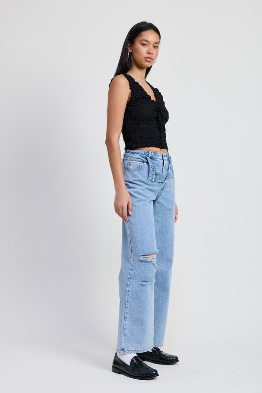 LAYERED STRAIGHT LEG DENIM PANT