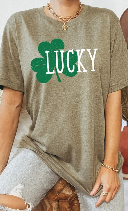 White Lucky with Green Shamrock Graphic Tee