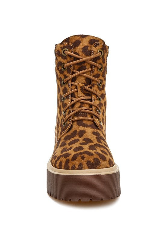 Ujola High Ankle Leopard Print Suede Boots