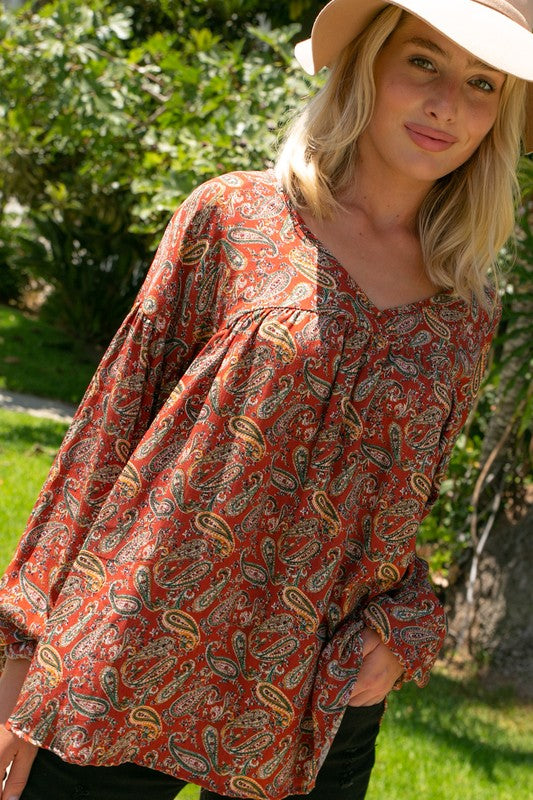 PAISLEY BABY DOLL TOP