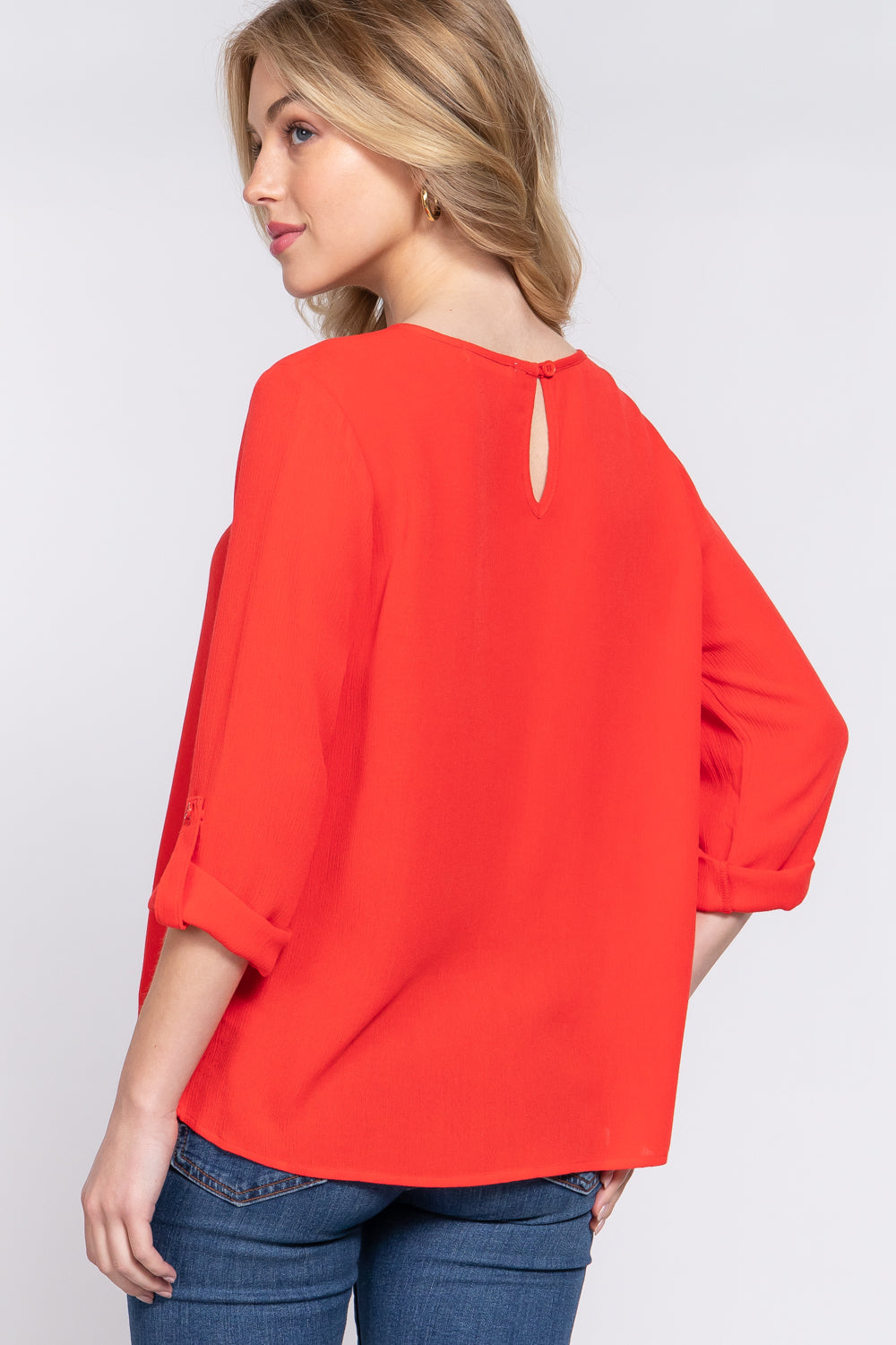 3/4 Roll Up Slv Pleated Blouse