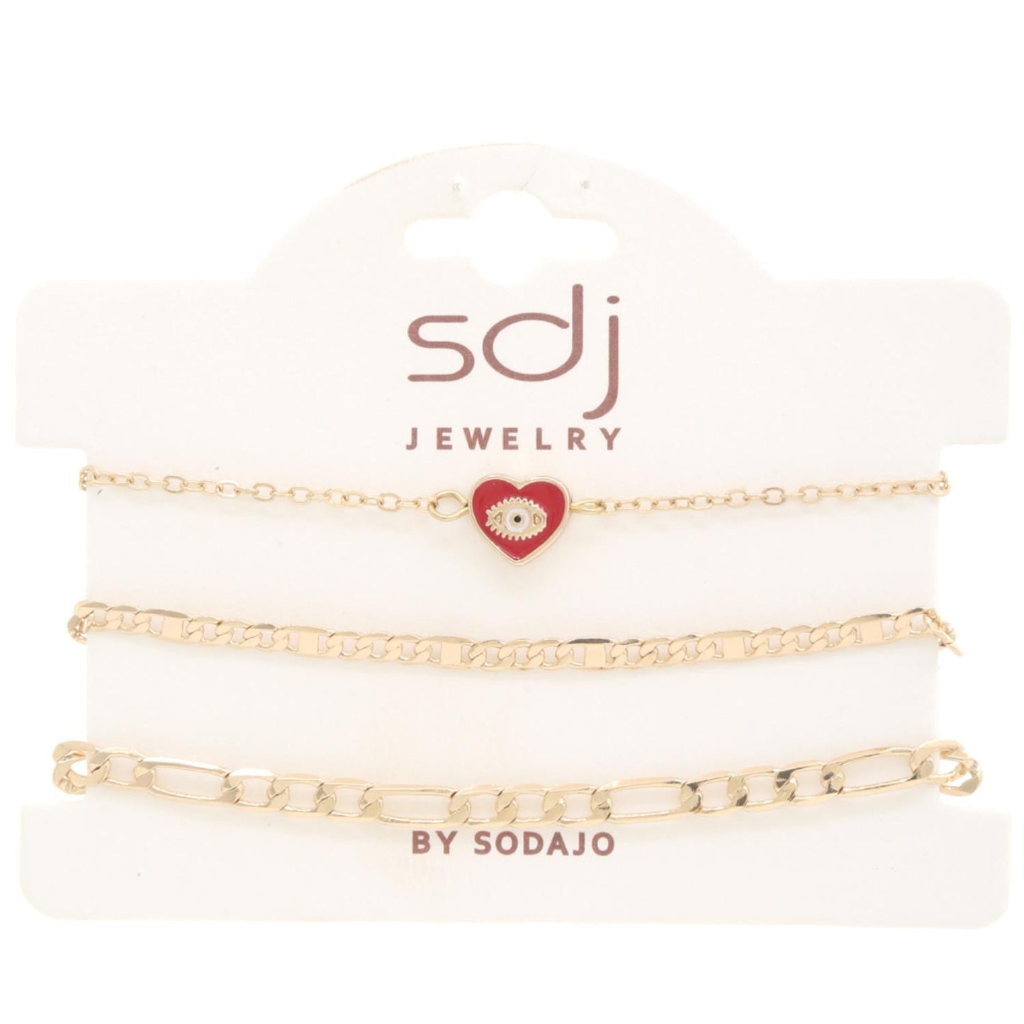 Sodajo Heart Charm Figaro Link Bracelet Set